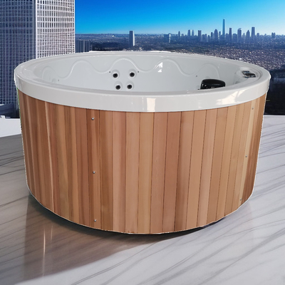 Kırmızı Sedir Ahşap Sauna Sıcak Küvet Whirlpool Masaj Açık Hava Spası Yuvarlak Banyo